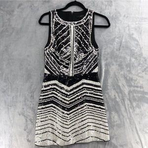 Guess Dress Womens Size 4 Sequins Cocktail Bodycon Black White Party Holiday